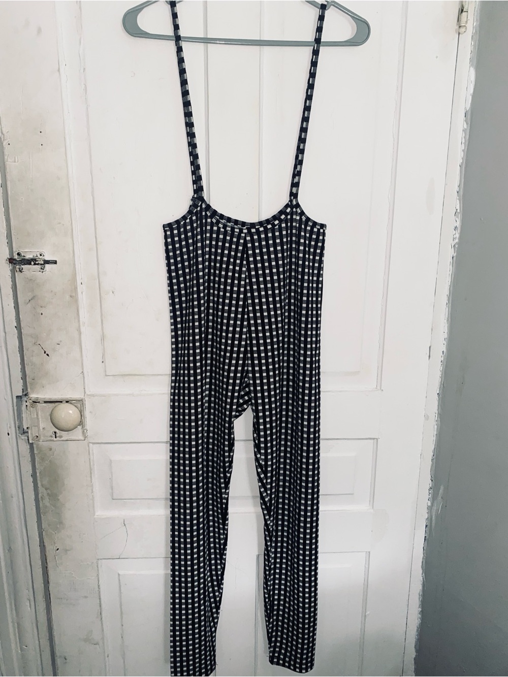SHEIN Black and White Gingham Strappy Jumpsuit